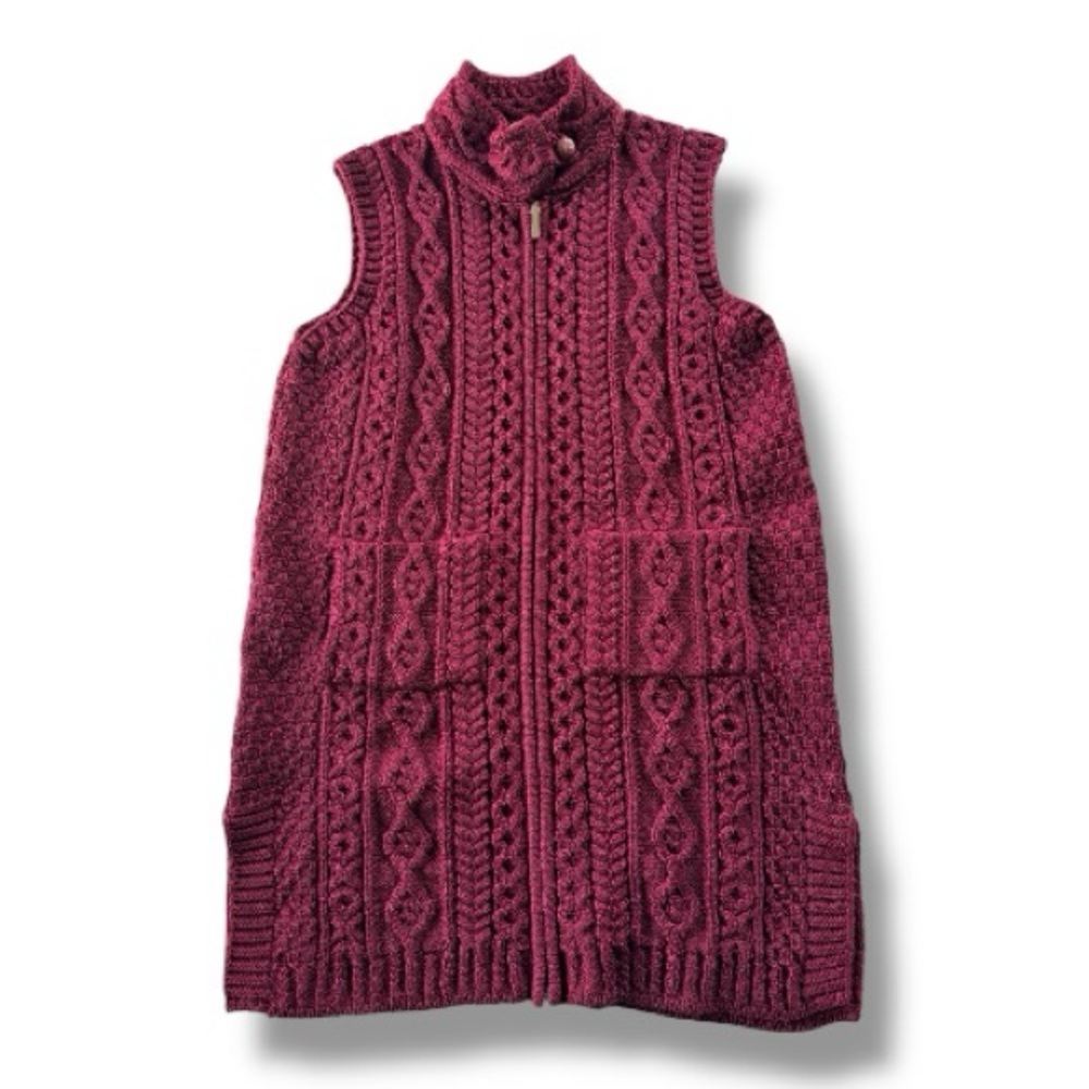 SHADES OF ARAN Ireland Irish Merino
Wool Cable Knit Cardigan Sweater Vest
XL